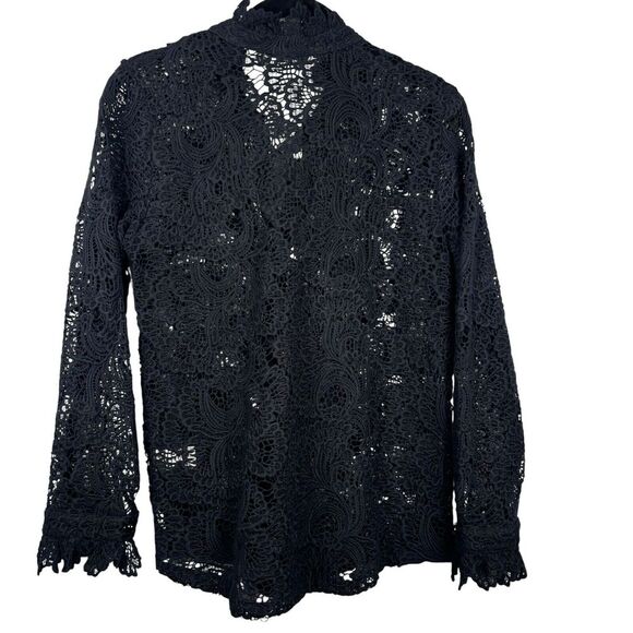 Soft Surroundings Black Lace Top Crochet Lace Whimsigoth Button Up Sz Petite XS - Picture 2 of 10